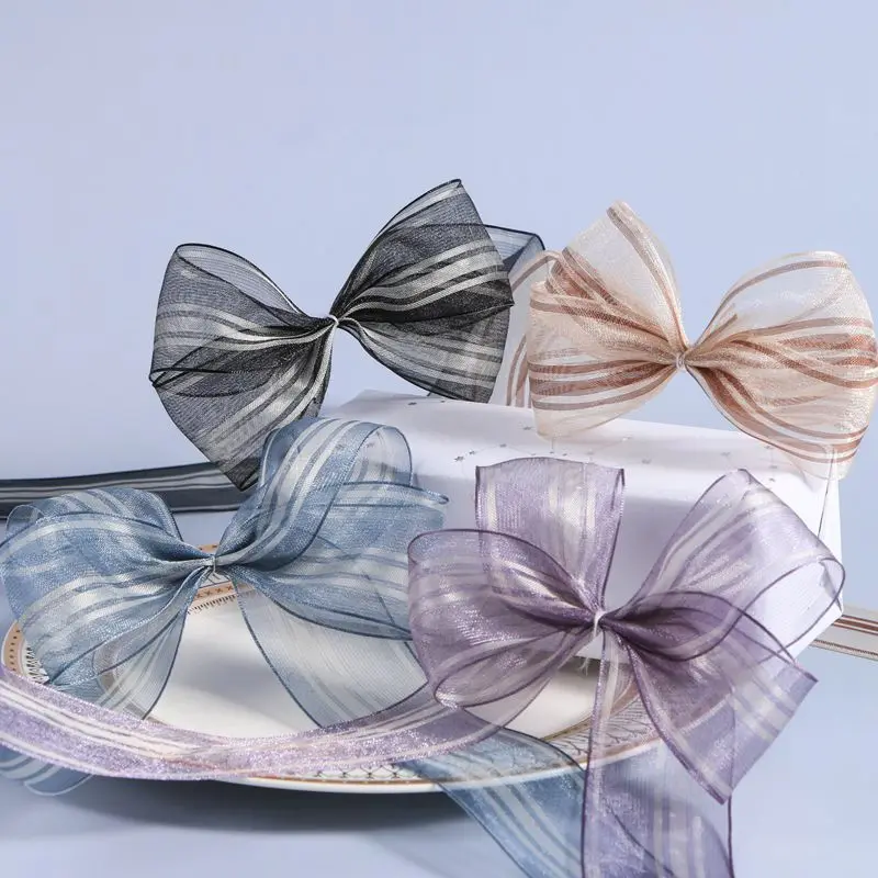 Florist Supply Ribbon - Striped Organza Ribbon Transparent Satin Bows