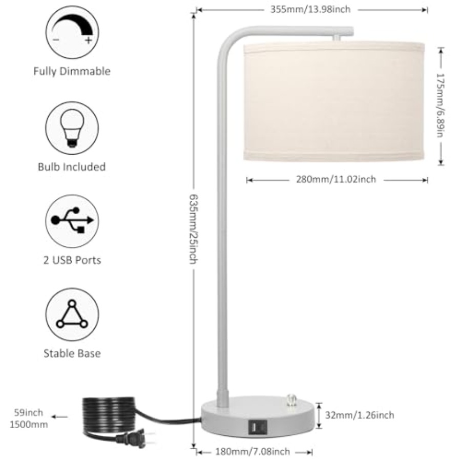Table Lamp with USB C+A Ports, - B&J Florist Supply Nyc recensie en prijs