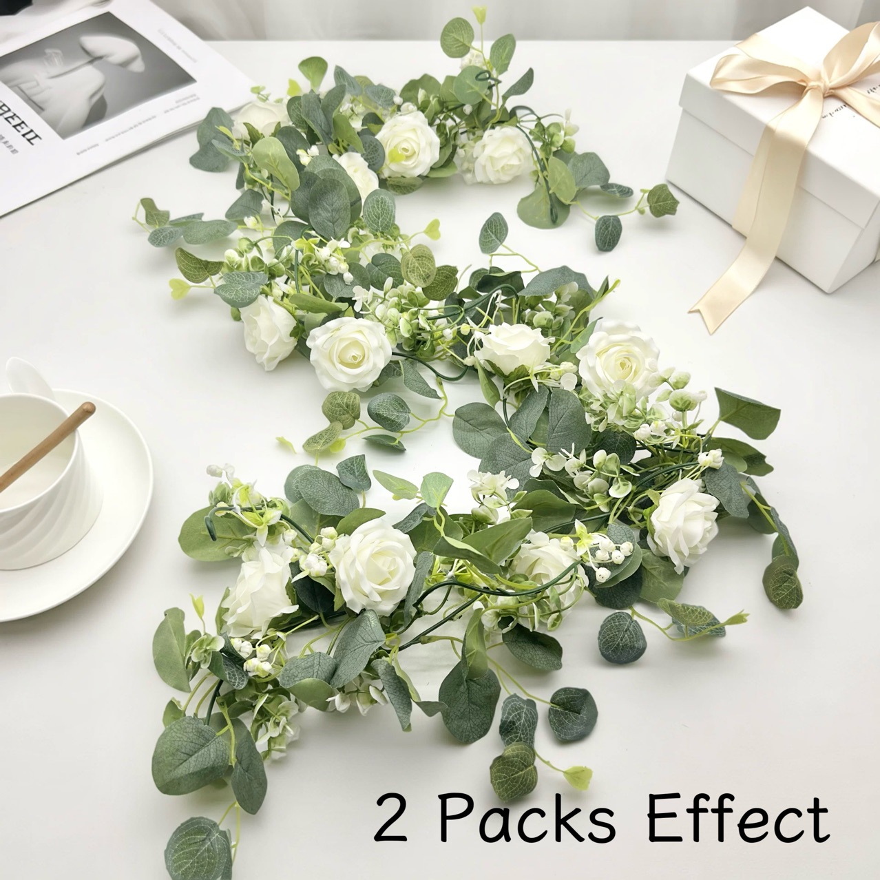 1pc Artificial White Rose Flow - Eucalyptus Preserved recensie en prijs